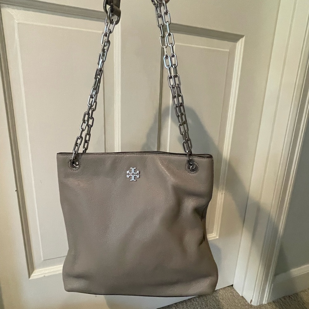 Tory Burch Taupe Leather Chain Shoulder Bag
